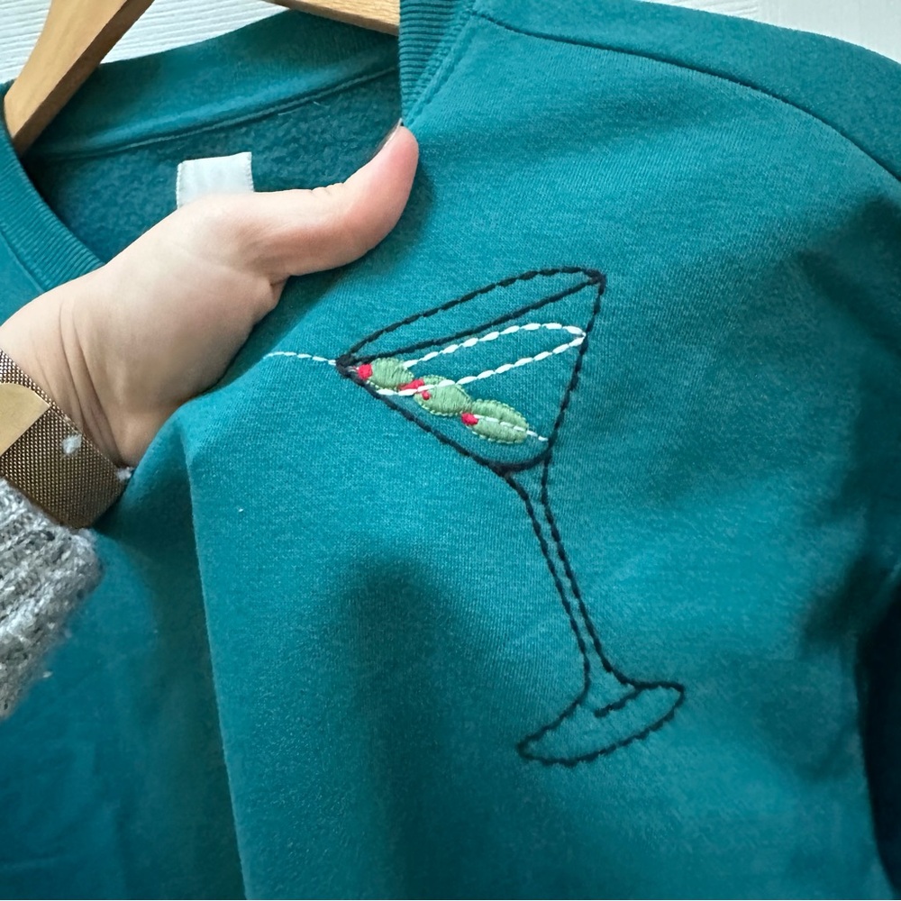 Anthropologie Maeve Martini Long-Sleeve Pullover Sweatshirt Turquoise blue XXS - Picture 7 of 9